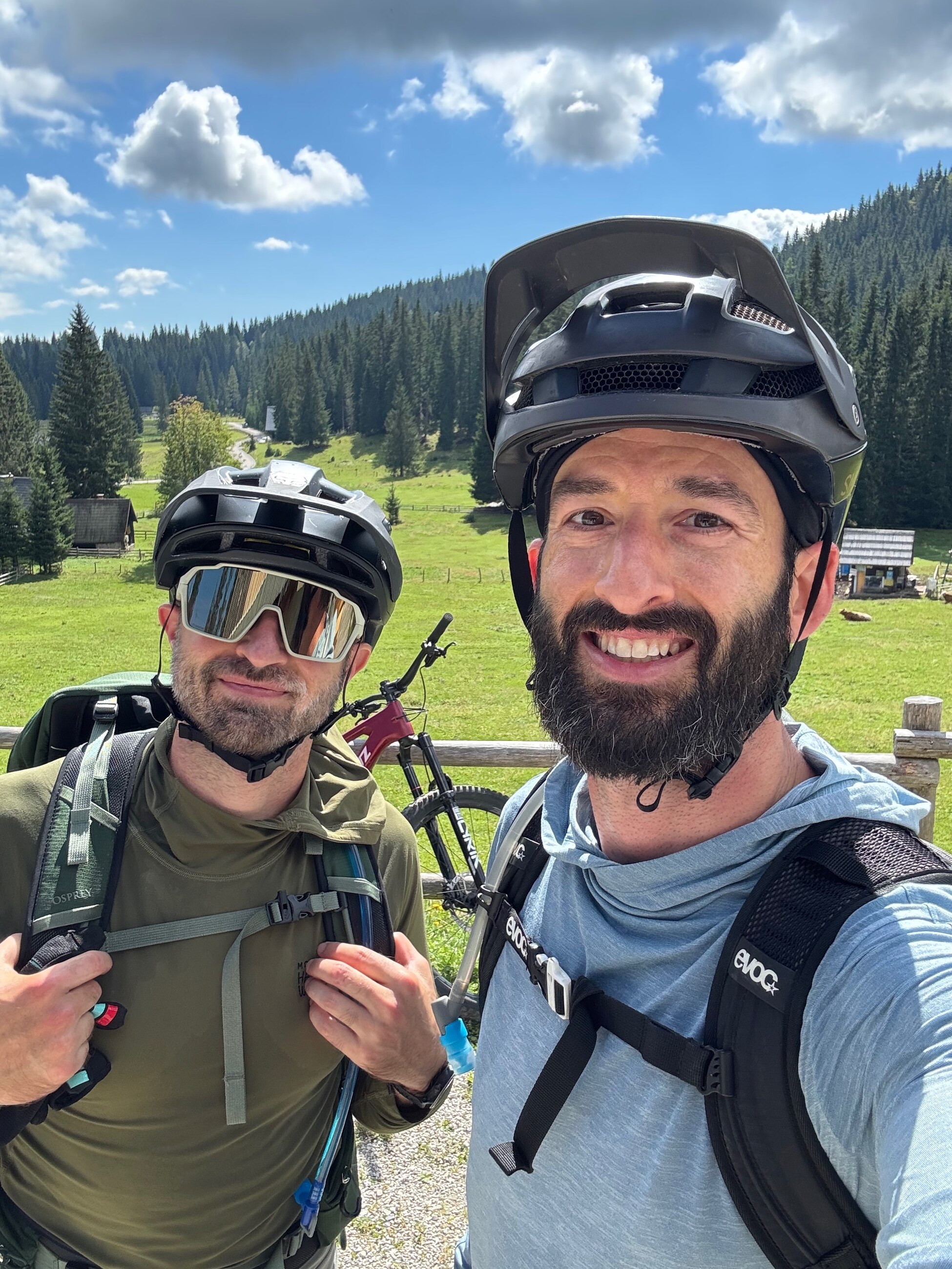 David and Ivan mountain biking in Slovenia